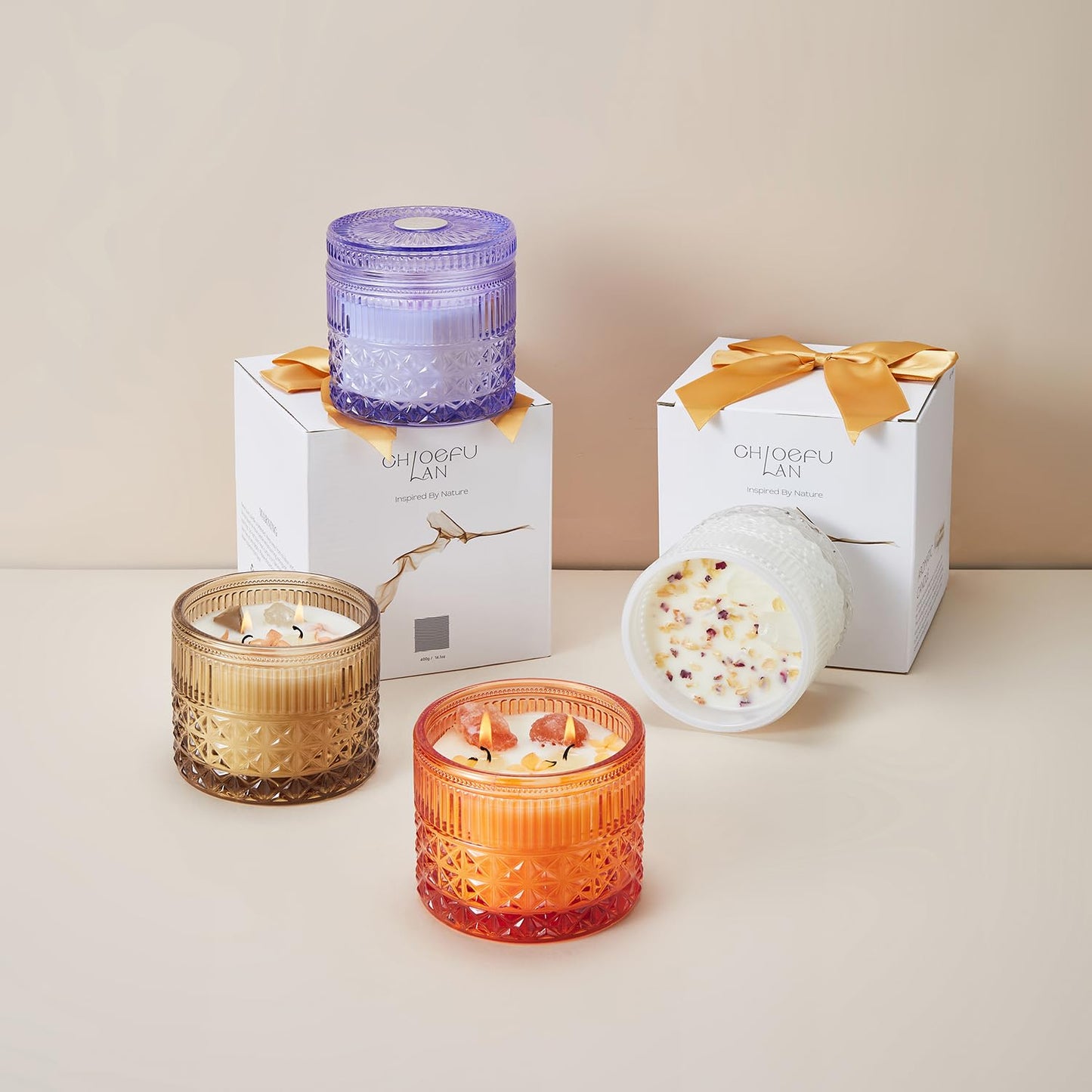 Chloefu LAN Purple Crystal Candles Lilac & Violet Candle for Home Scented, Non-Toxic, Unique Meditation Spiritual Gifts, 14 oz, Valentines Day Gifts for Mom Friends Wife Sister Stocking Stuffers