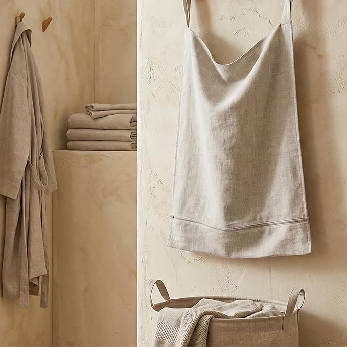 100% Linen Hanging Laundry Hamper Bag 20x27 Inch, Over the Door