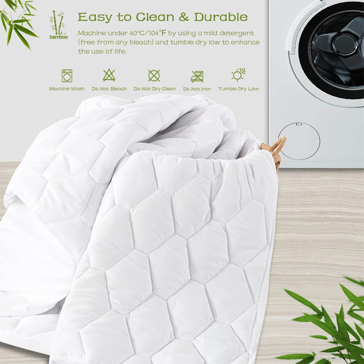 GRT Full Mattress Protector Waterproof, Rayon from Bamboo, Cooling Quilted Fitted Mattress Pad, Noiseless Waterproof Mattress Cover, fits up to 18" Deep, Dust Proof White