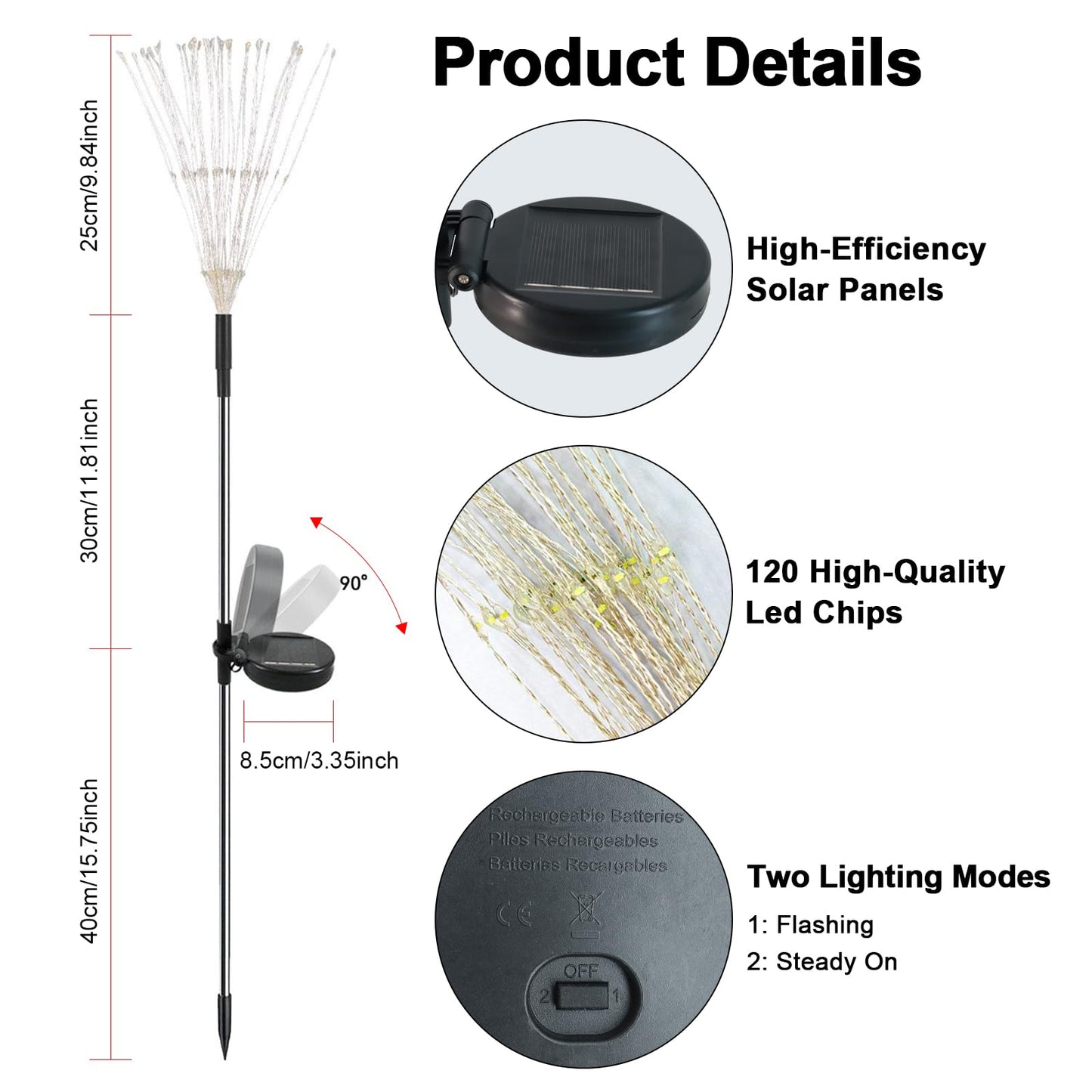 Soomit Solar Garden Lights Outdoor, 2 Pack 120 LED Twinkling Firework Lights Decorative with 2 Modes, Outdoor Waterproof Solar Starburst Light for Yard Pathway Planter Patio Decor, Warm White