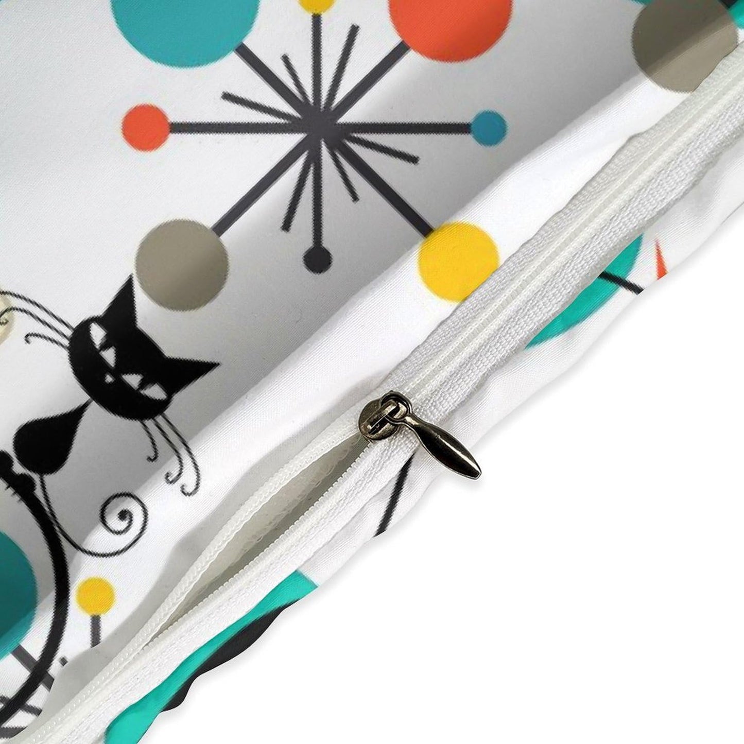 Lnepty Mid Century Cat Bedding Set,Retro Black Cat Atomic Diamond Star Abstract Geometric Minimalist Simple Modern Comforter Set with Pillowcase for Bedroom Bed Decor,Twin 86"x70"