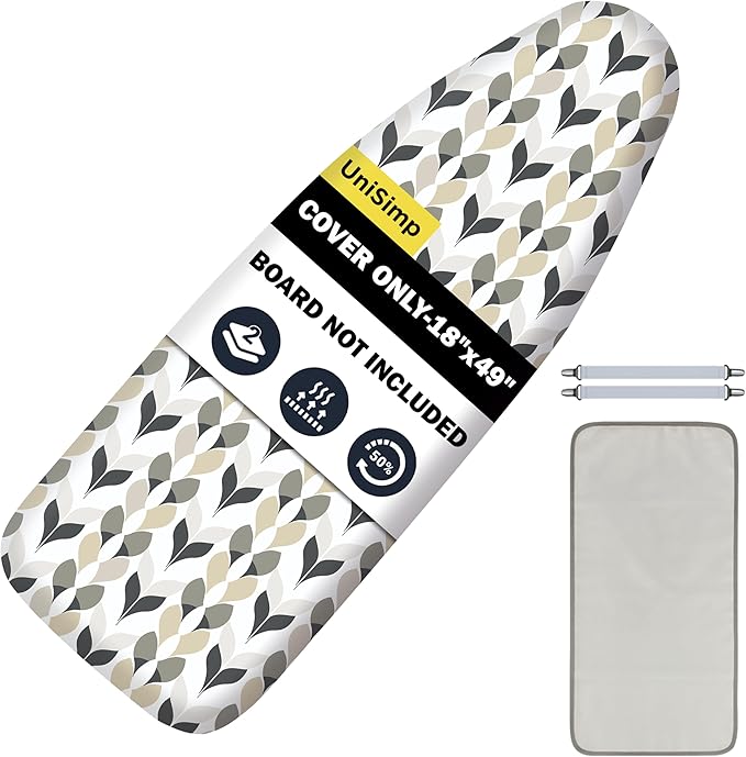 Ironing Board Cover and Pad 18"x49" Extra Thick Natural Cotton, Scorch and