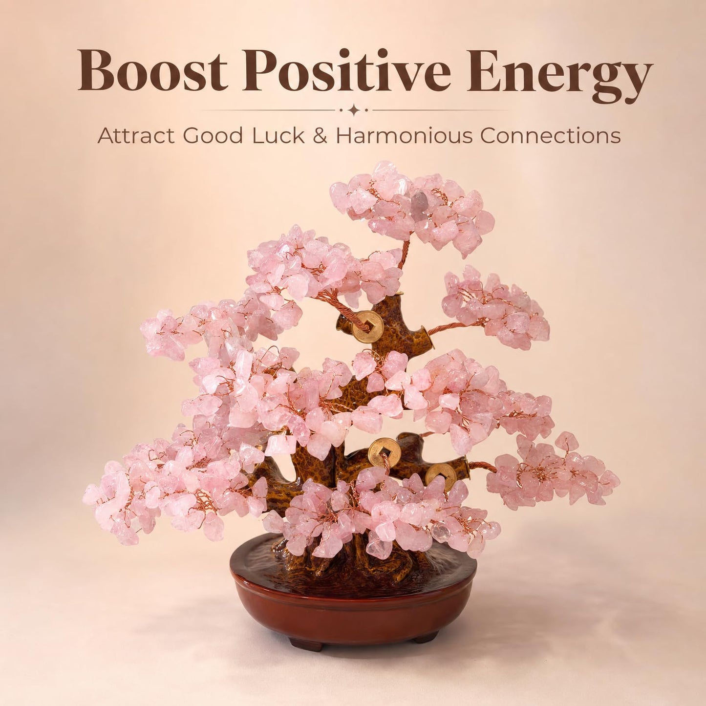 Fatonio Rose Quartz Crystal Bonsai Tree, Feng Shui Decor for Home Office