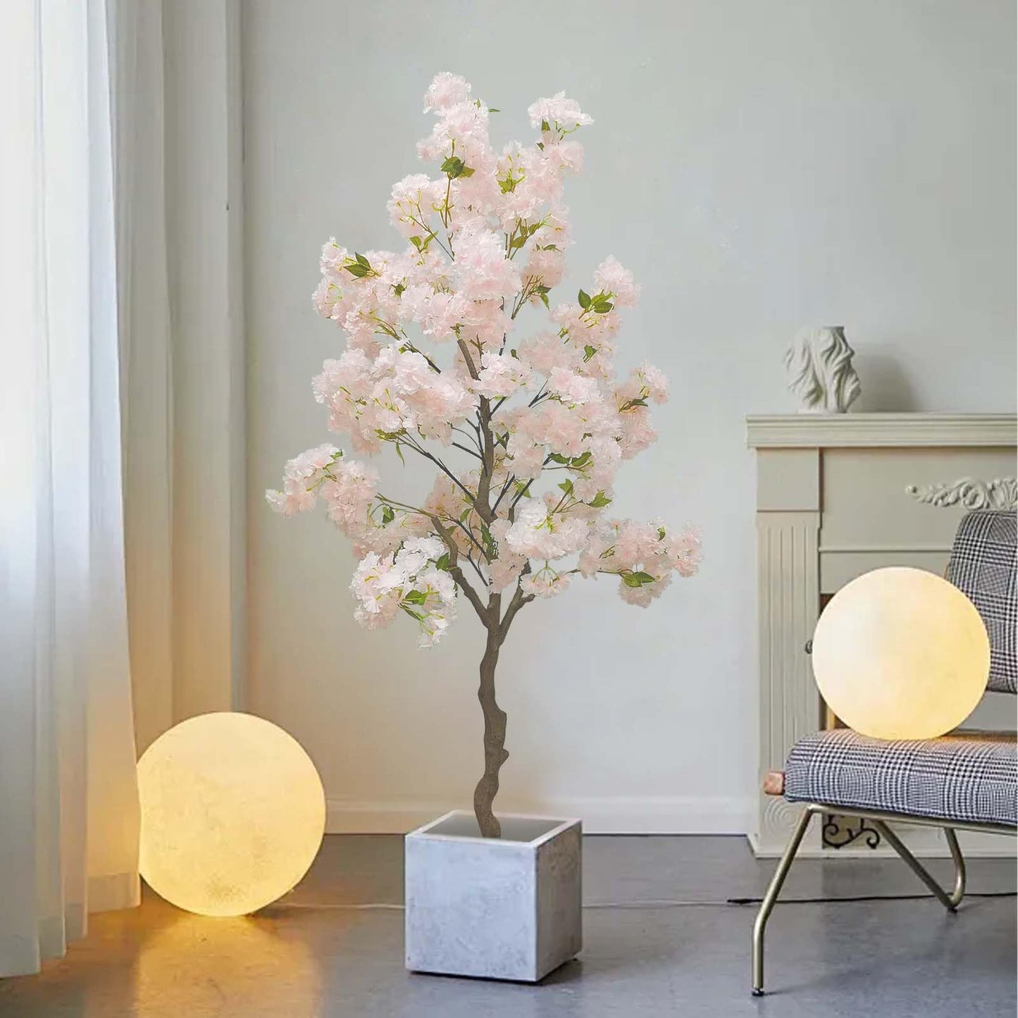 Artificial Cherry Blossom Tree, 6 Ft Indoor Decorative Plant with Pink, White and Champagne Silk Flowers (Pink)