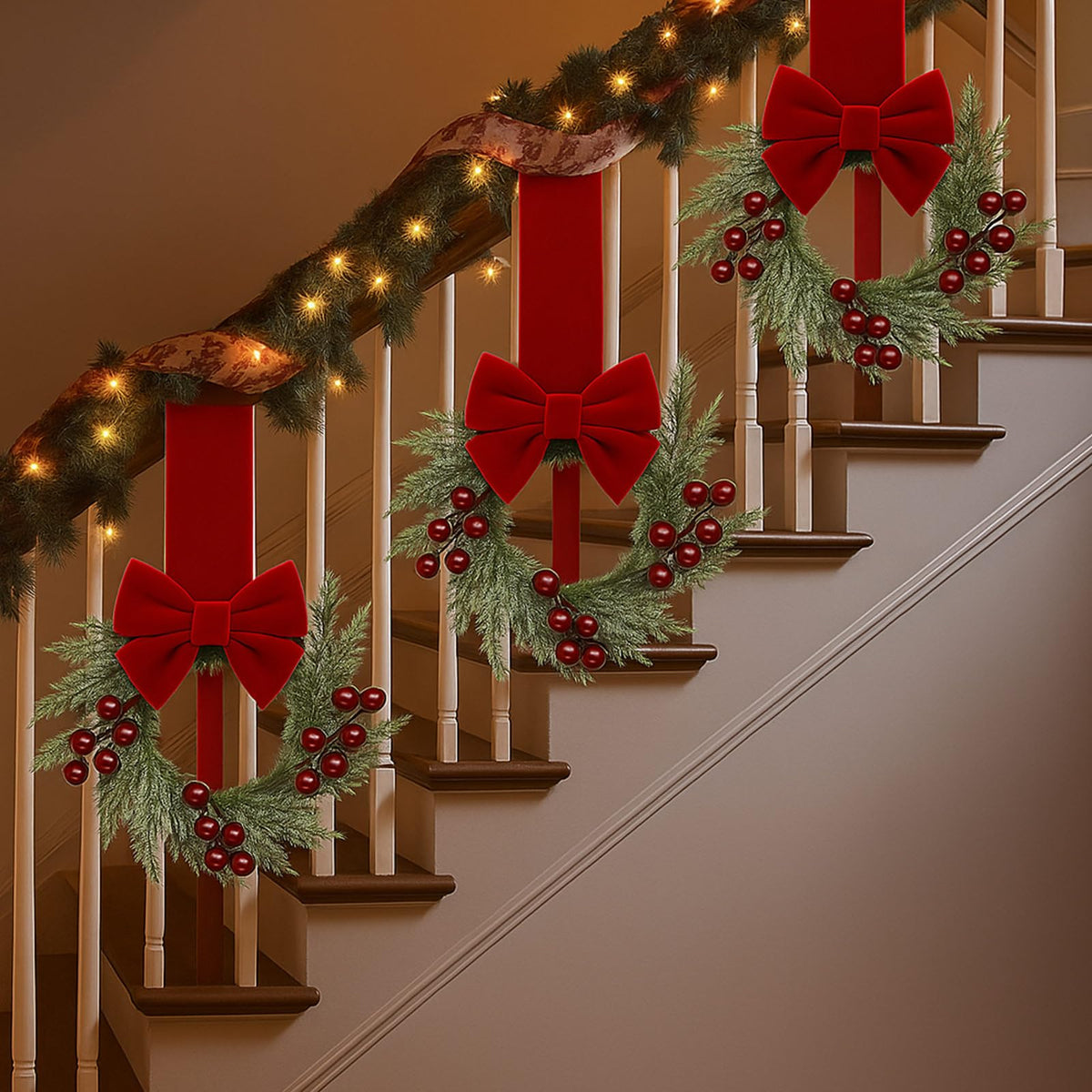 12 Pieces 8" Mini Christmas Wreaths - Small for Kitchen Cabinet/Window/Front Door, Artificial Red Berries & Pinecones, Christmas Candle Rings, Table/Farmhouse Decoration (No Ribbon)