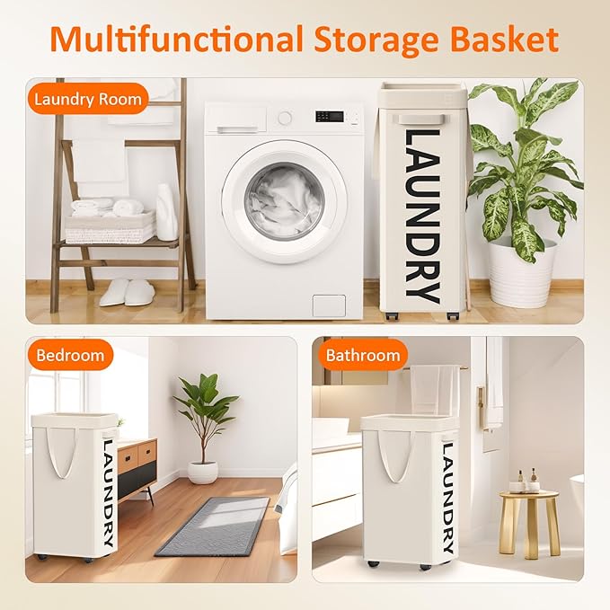 Laundry Basket with Wheels, 90L Rolling Laundry Hamper with Wheels, Large
