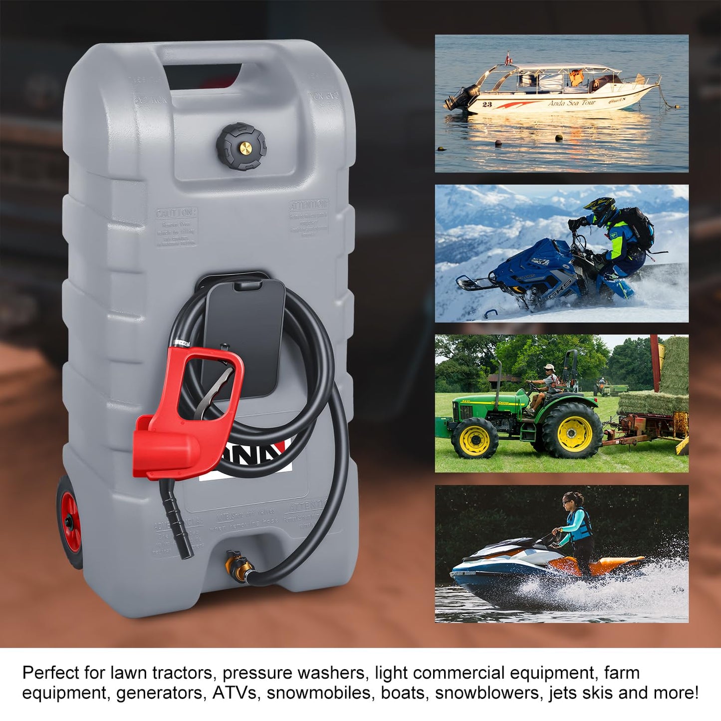 DNA MOTORING 58L Portable Fuel Caddy Tank Container for Gasoline Diesel Light Oil,13 Gallon, 2 Gal/Min,Grey,TOOLS-00302