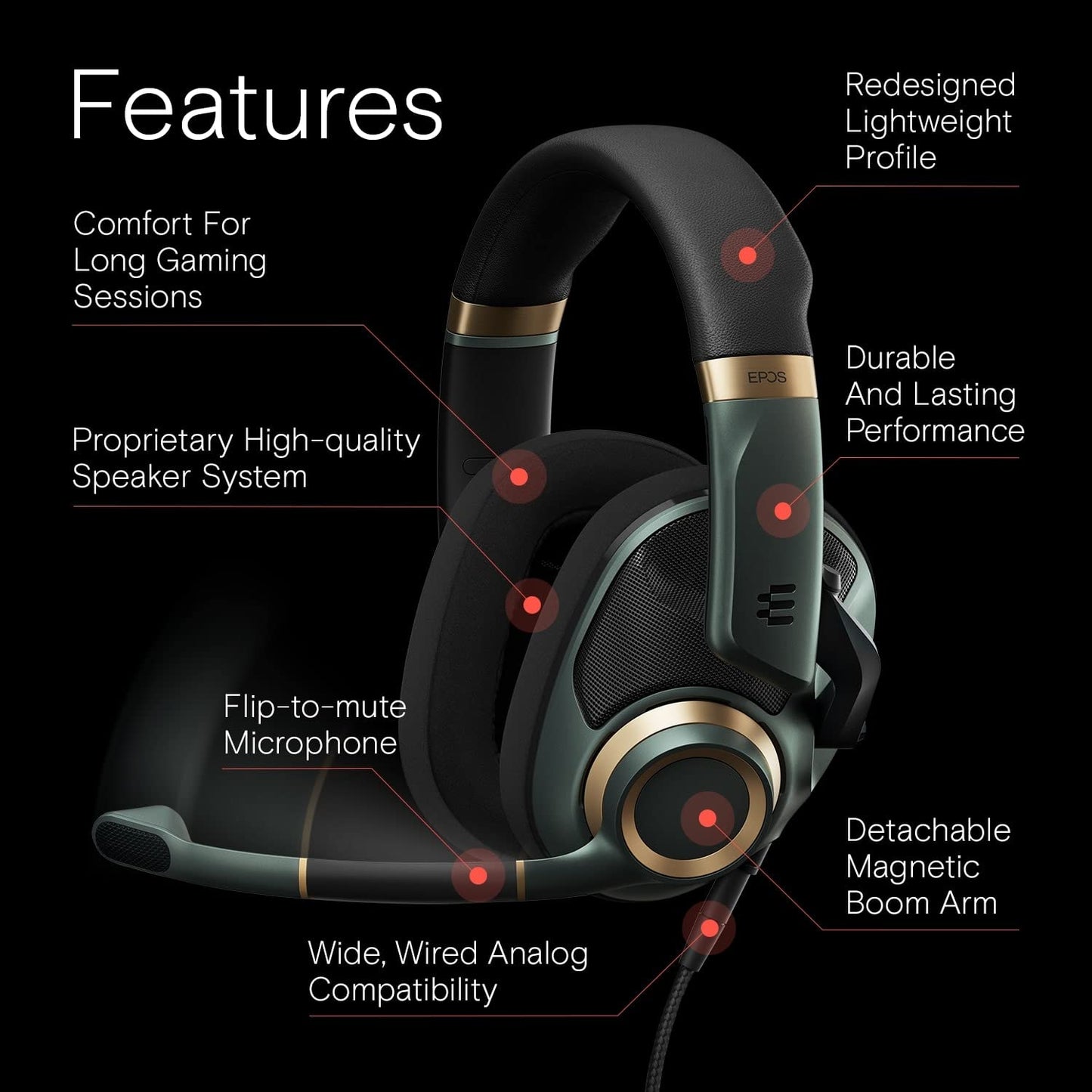 EPOS H6Pro Open Acoustic Gaming with Mic – Immersive Sound, Lightweight Comfort, and Durable Design – Works with Xbox, PS4/PS5 & PC/Windows – Green