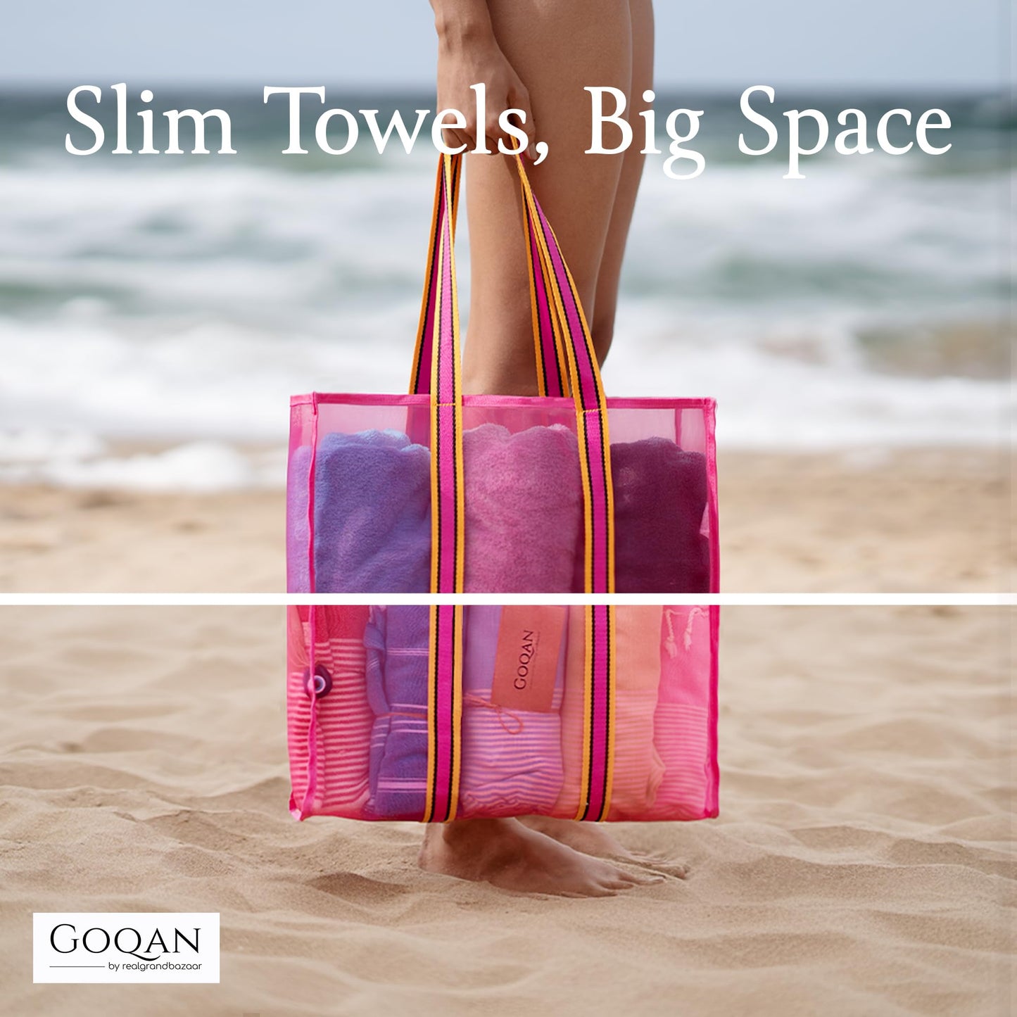 GOQAN Turkish Beach Towel Oversized 39x71 | Thin, Lightweight, 100% Cotton and Sand Free Towel is Suitable for Beach, Bathroom, Pool, Travel, Swim, Gift | Odor Free Thx to Quick Dry Property - Pink