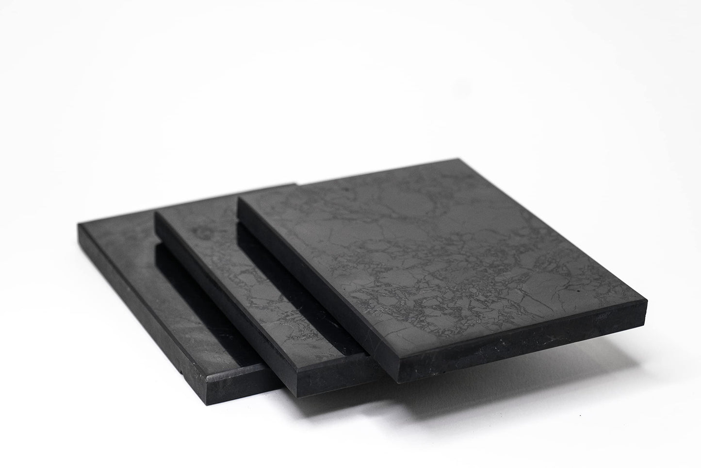 Shungite Club Shungite Tile Polished 100x100x16 mm Crystal Plate Decorative Mineral Healing Stone Modern Home Decor Black Square Figure