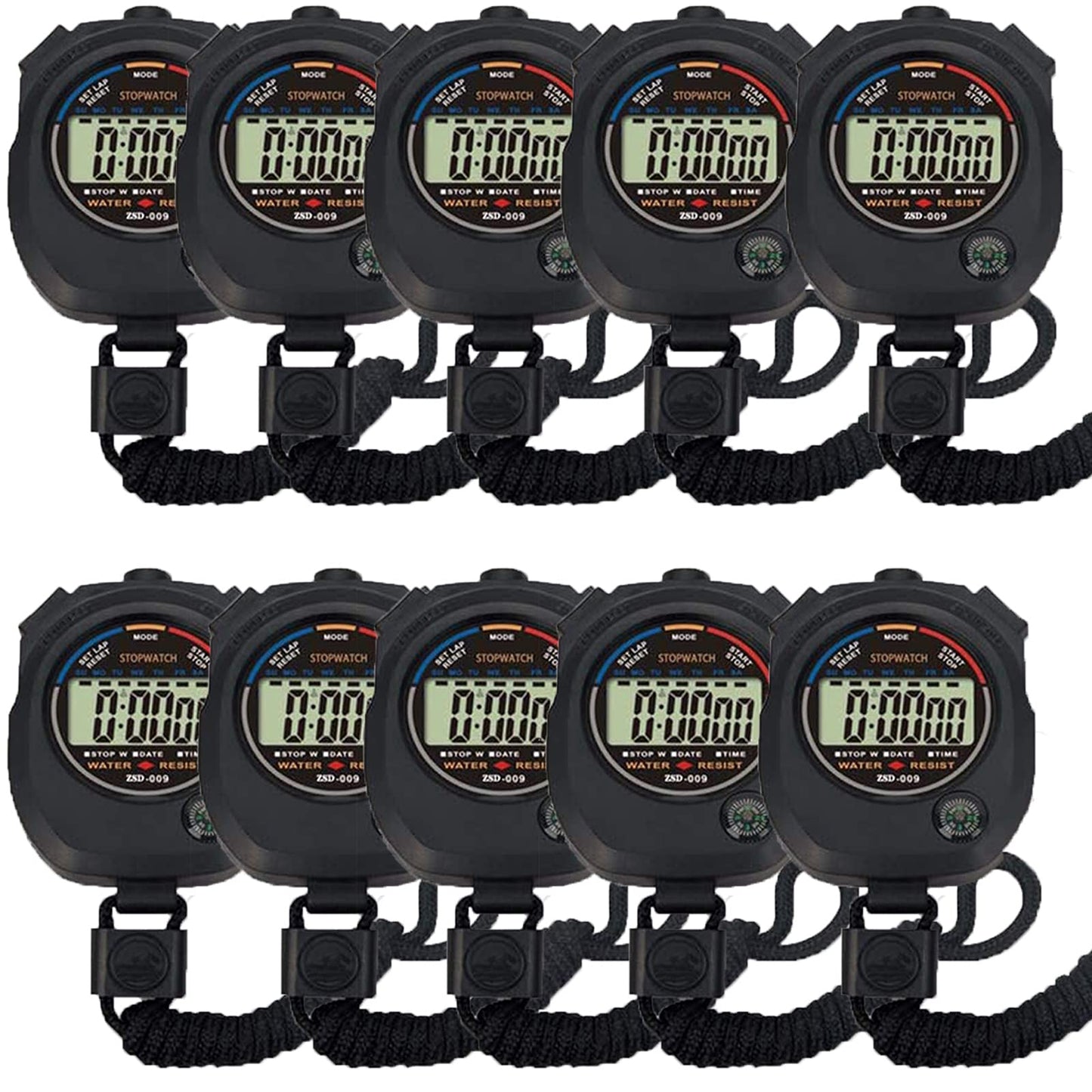 Multi-Function Electronic Digital Sport Stopwatch Timer, Large Display with Date Time and Alarm Function,Suitable for Sports Coaches Fitness Coaches and Referees (10pack)