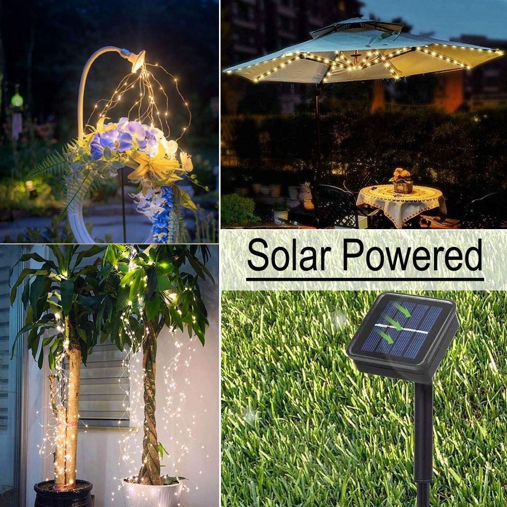 Soltuus Solar Powered Fairy Lights, 180 LEDs Multi Strand String Lights for Watering Can Outdoor, Waterproof Solar Waterfall Lights, Warm White Firefly Bunch Lights