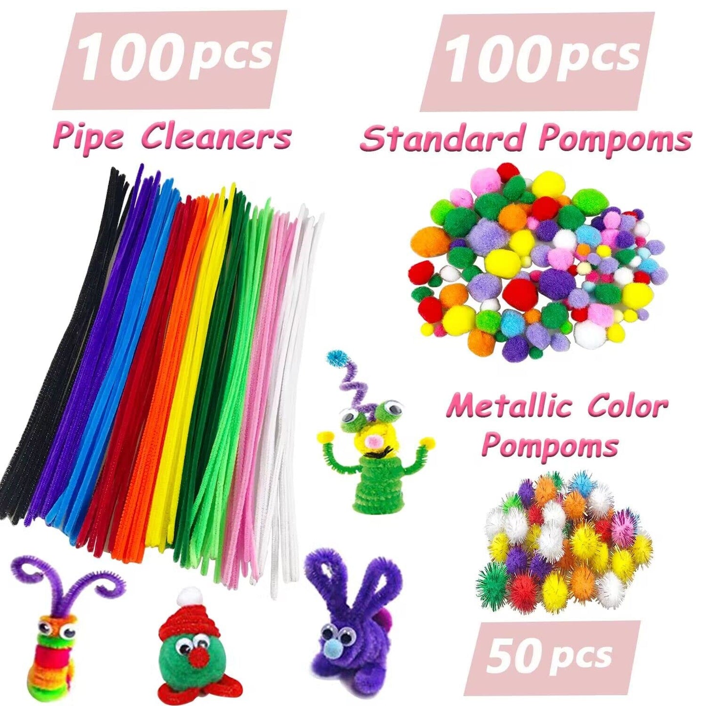 VLUINANI 3000Pcs Craft Kits for Kids DIY Arts and Crafts Supplies Set with Pipe Cleaners Craft Box Preschool Homeschool Toys Gift for Kids Boys and Girls Age 4 5 6 7 8