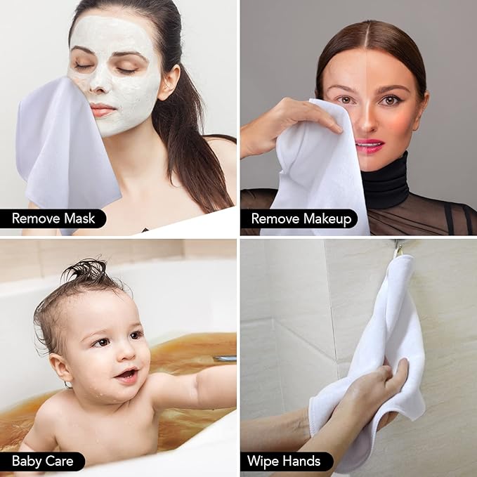 SINLAND Microfiber Facial Cloths Fast Drying Washcloth 12inch x 12inch White 6