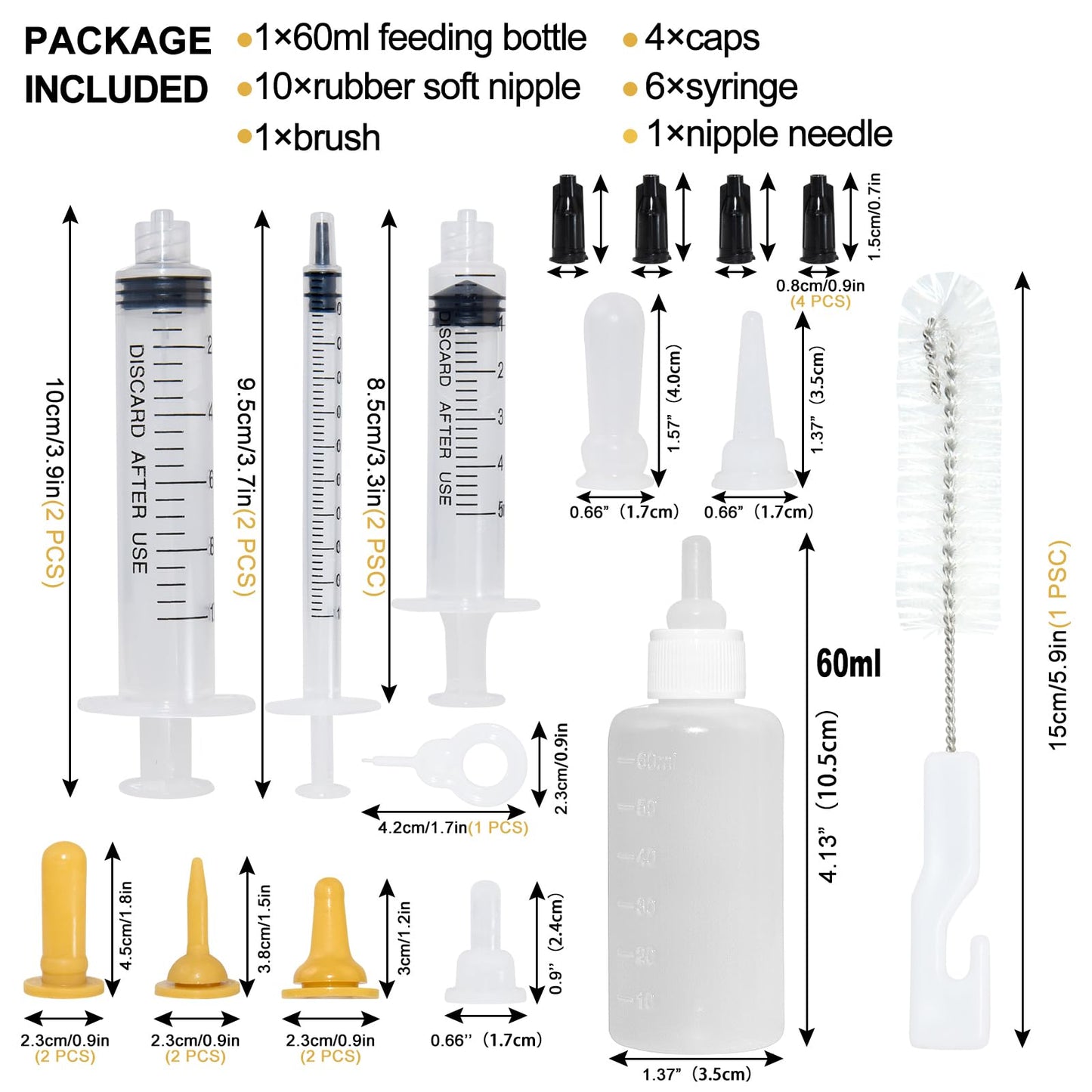 Aidiyapet Kitten Bottles, Pet Feeding Syringe Nipple Bottles, Puppy Kitten Whelping Kit, for Puppy Squirrels Rabbit and Other Newborn Pets (18Pack)