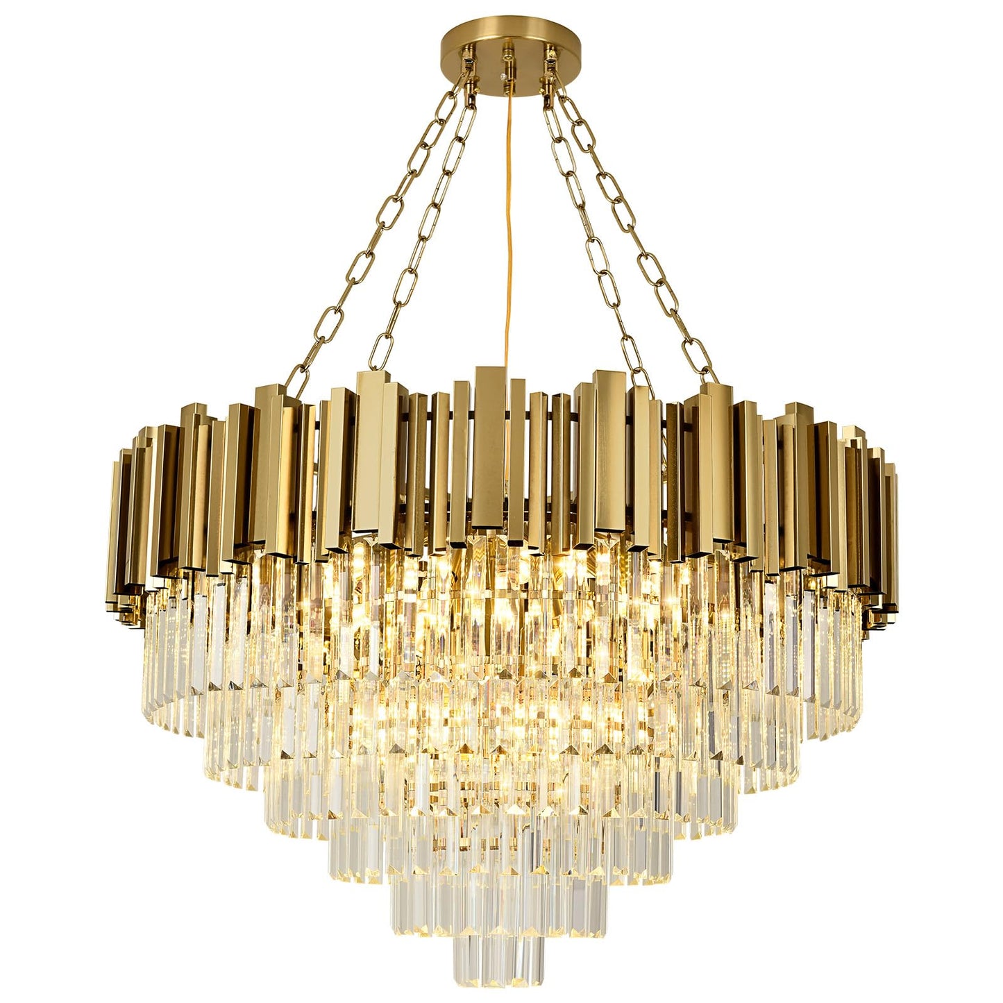 AOOCHOK Modern Crystal Chandelier Gold Pendant Light Fixtures, Round Crystal Pendant Lighting for Living Room, Dining Room, Bedroom, Restaurant, E12 x 12, Φ30inch