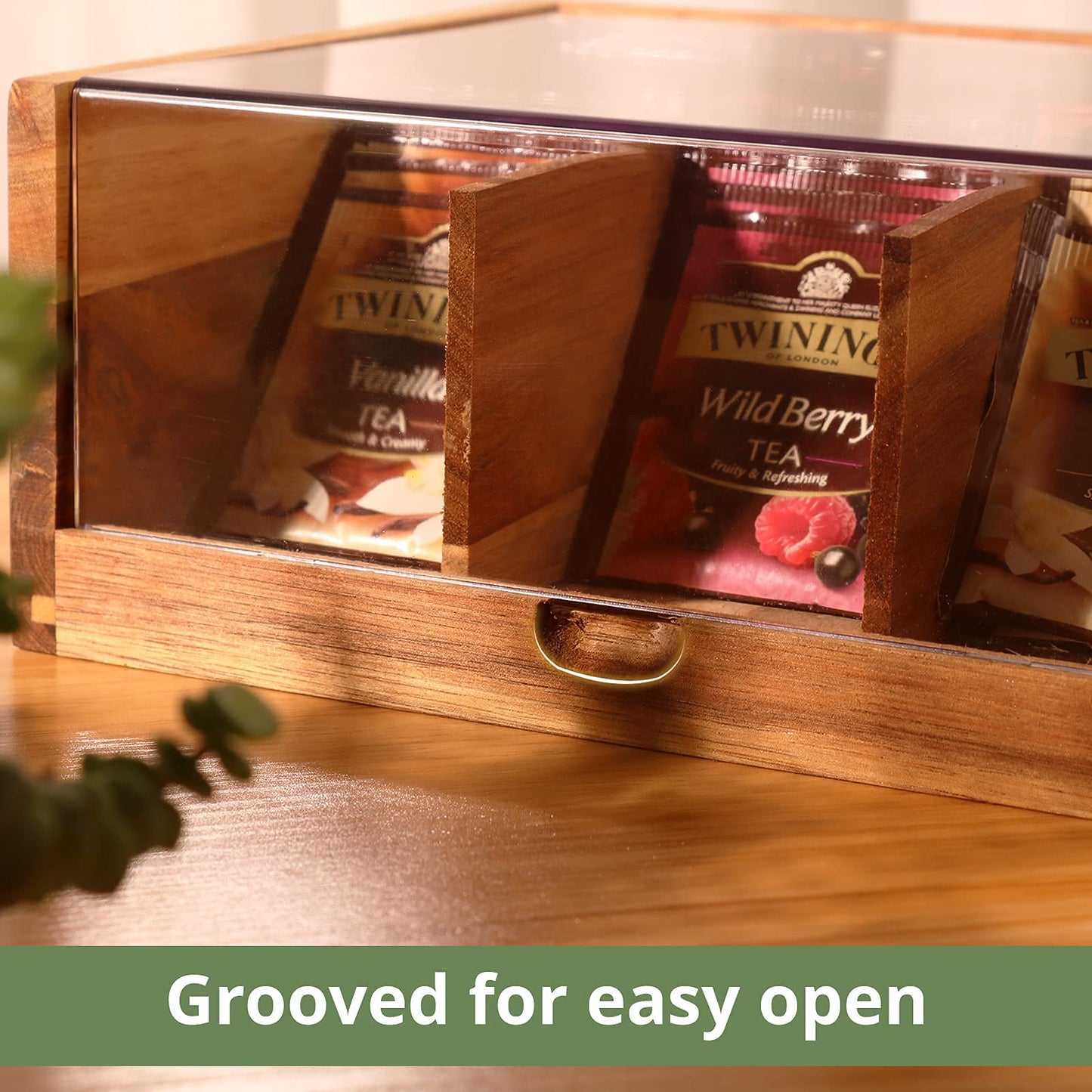 Bamboo Seasonings Box with Mini Spoon & Acacia Wood Tea Bag Organizer Storage