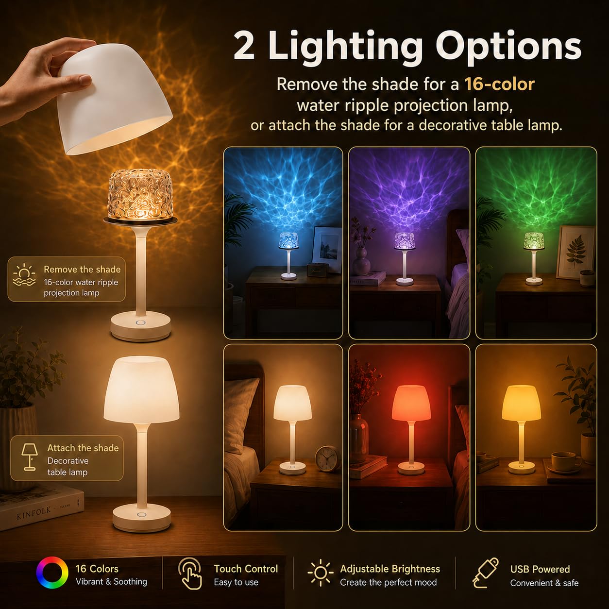 VerveAura Rechargeable Waterproof Shower Lamp, Cordless LED Bathroom Table Light, Ambient Mood Lamp for Bathtub, Spa, Bedroom, Bedside & Nightstand Decor Lighting
