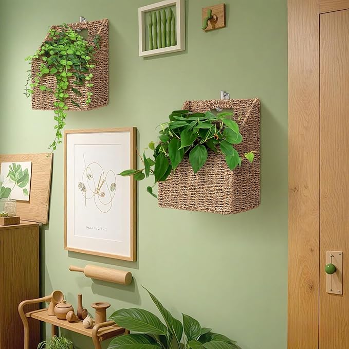 Wicker Hanging Storage Baskets, Seagrass Basket, Wall Decor Baskets, Seagrass