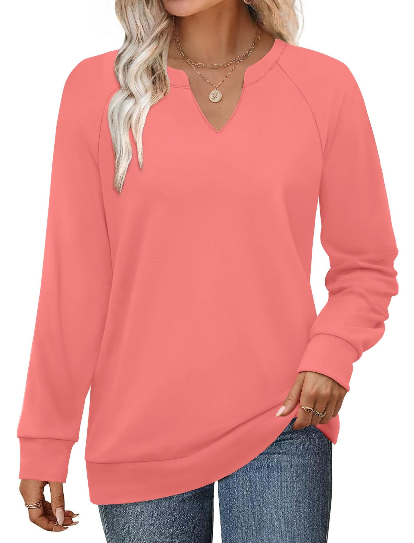 SAMPEEL Sweatshirts for Women V Neck Long Sleeve Shirts Lightweight Sweaters Fall Fashion Tops Outfits 2025
