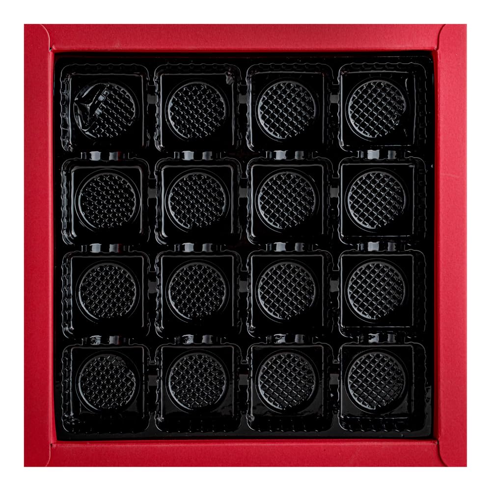 Restaurantware Sweet Vision 9.1 x 9.1 x 1.6 Inch Square Candy Boxes 10 Disposable Bakery Gift Boxes - 16 Compartments With Slidable Clear Lids Red Paper Boxes For Chocolate And Treats