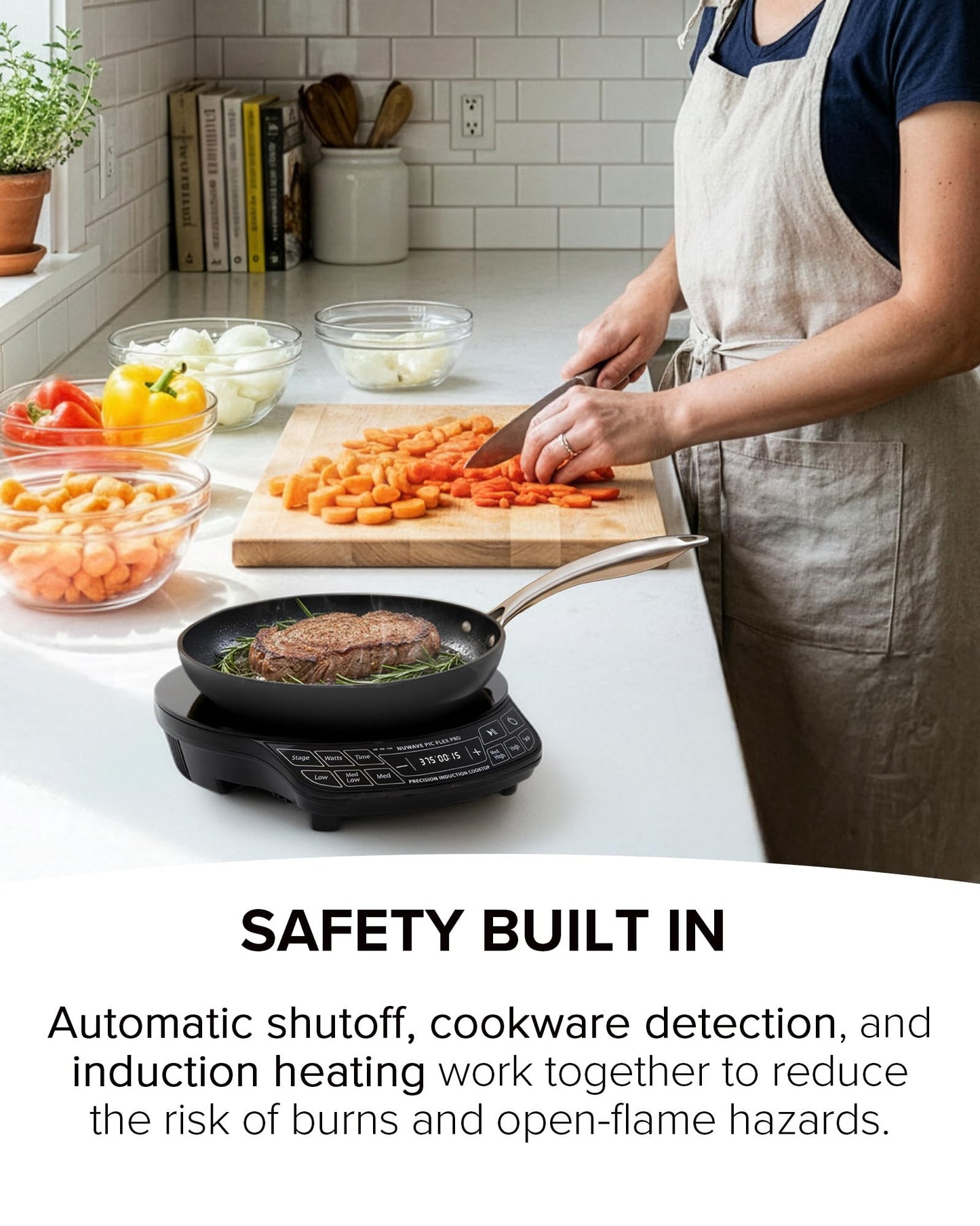 Nuwave Flex Pro 10.25” Precision Induction Cooktop with IMD Touch Display, LED, Shatter-Resistant Glass, 81 Temps (100°–500°F), 3 Wattages (600/900/1400W), Auto Shutoff, Portable Design, 30503V01