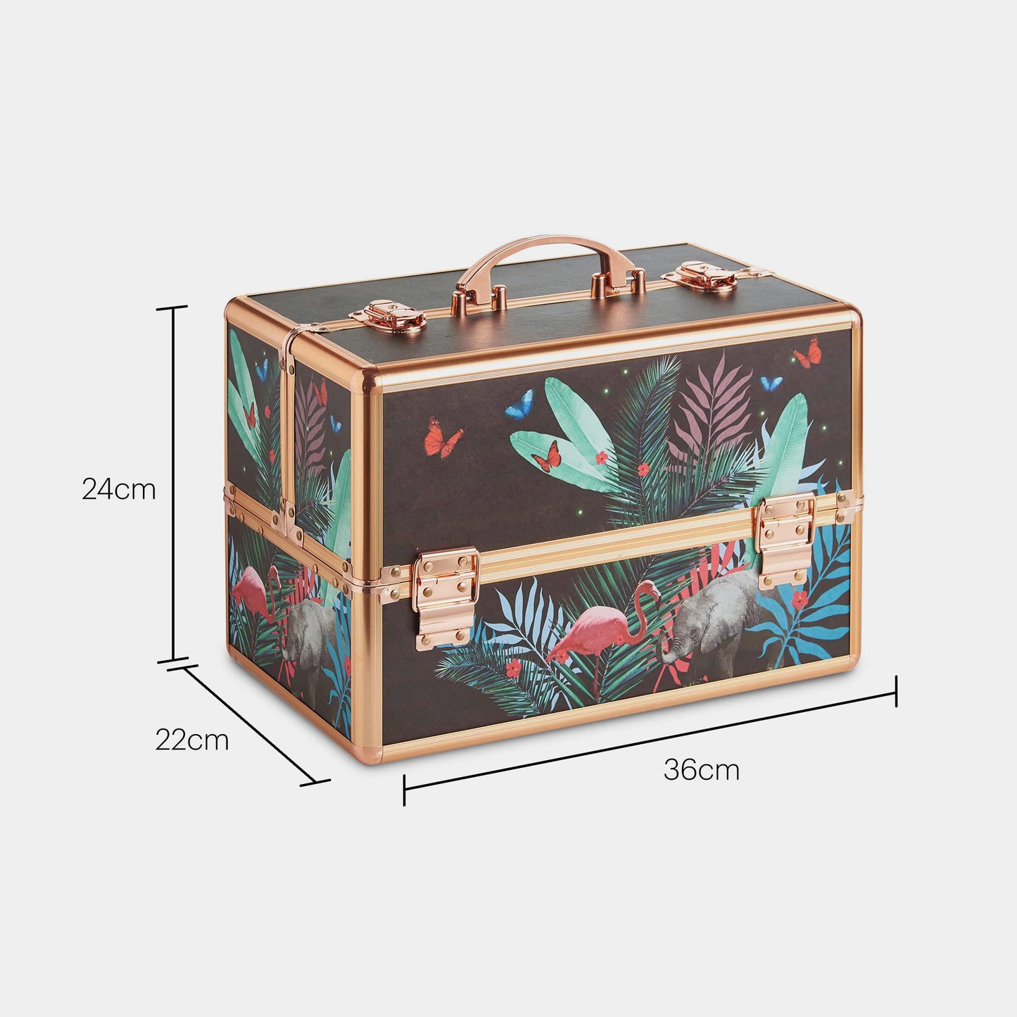 Beautify Make Up Vanity Case, Travel Jungle Print 3 Tier Makeup Box w/Extendable Trays, Spacious Storage & Removable Dividers to Create Compartments, Lockable Makeup Vanity Case for Professionals