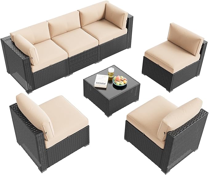 Aoxun Patio Furniture Set, 7 Piece Outdoor Sectional Sofas