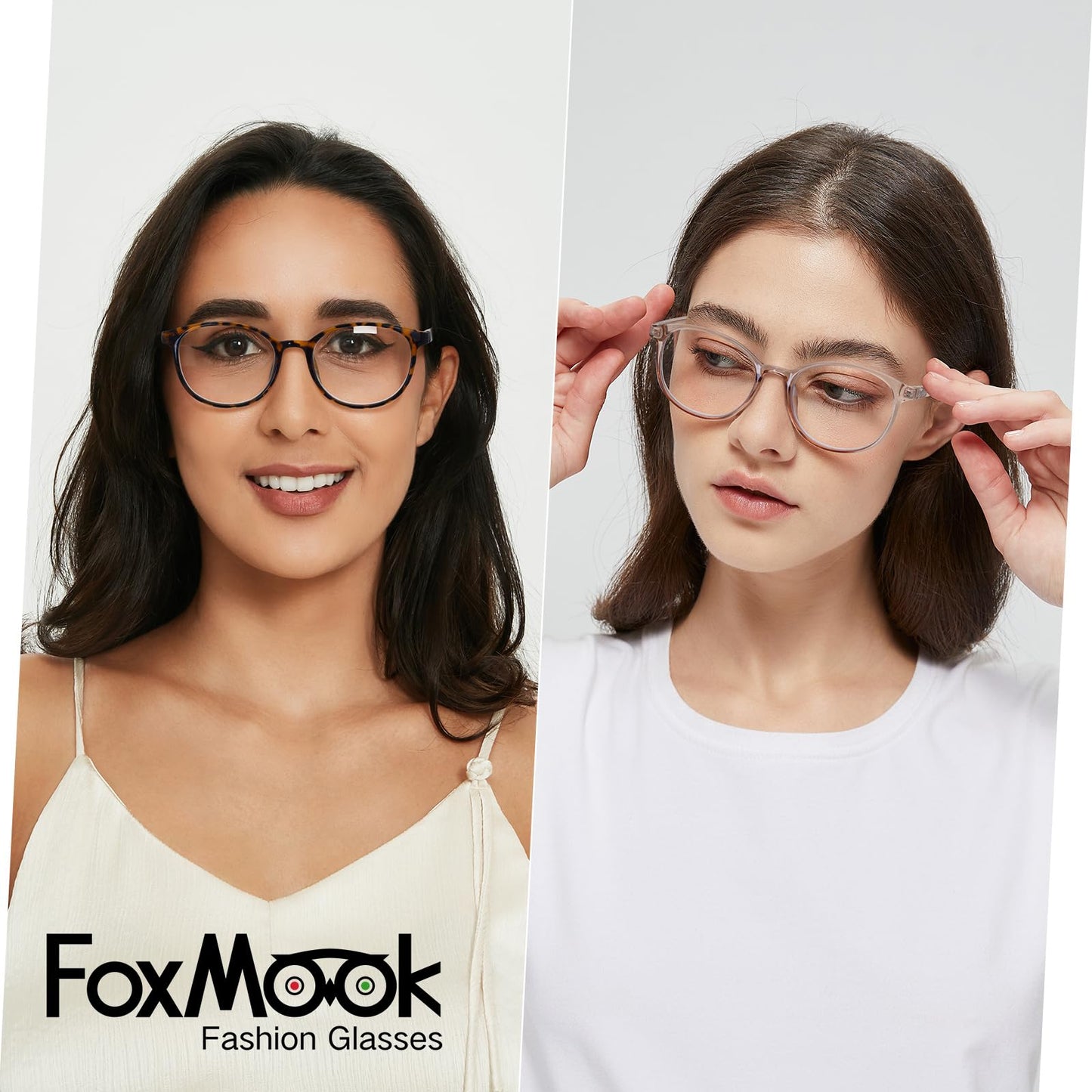 FoxMook 3-Pack Blue Light Blocking Glasses Round Women Men Computer Glasses Anti Eye Strain/UV/Glare Gaming Glasses, Black Brown-Tortoise Gray-Tortoise