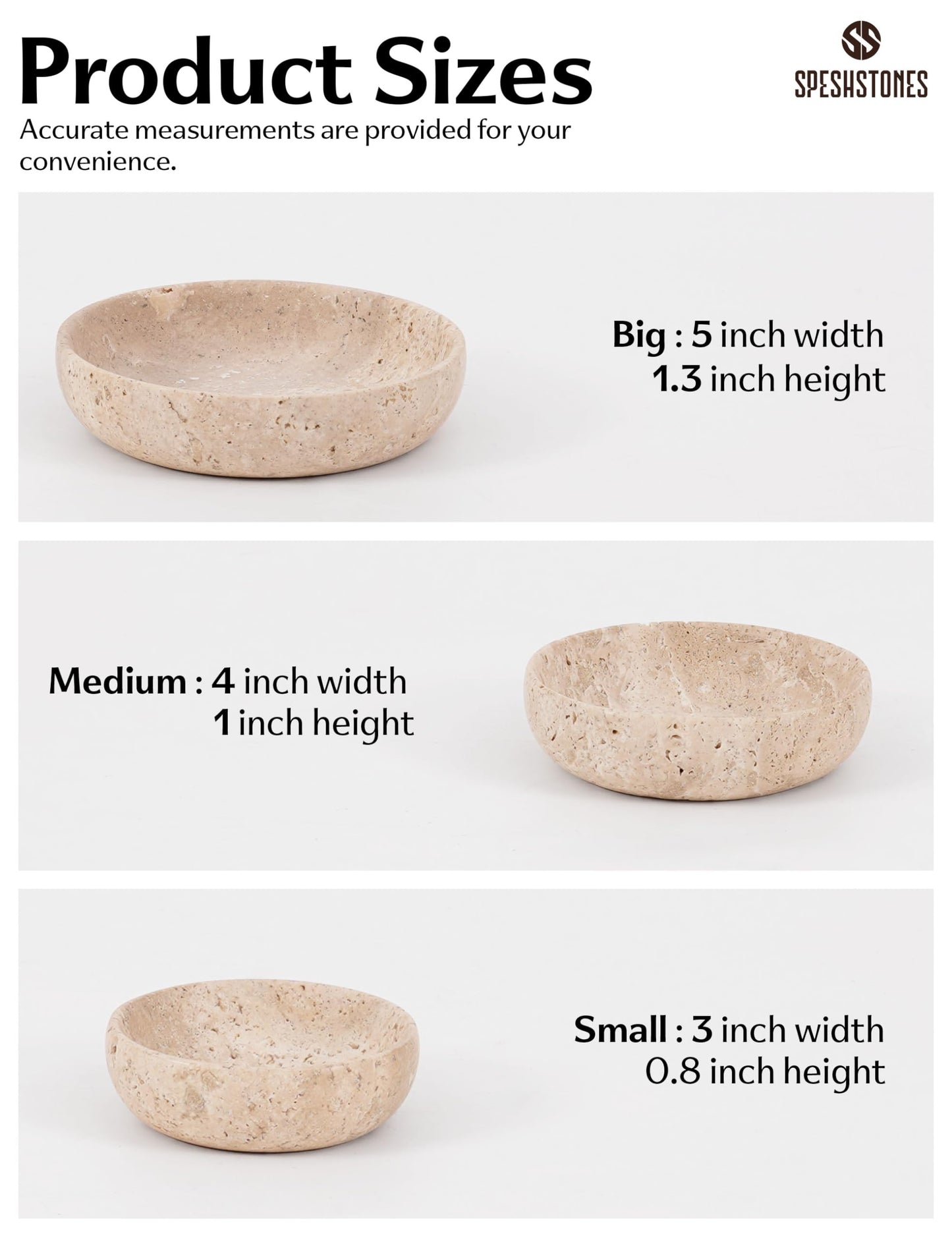 SPESHSTONES Marble Dipping Bowls Set of 3 Handmade Travertine Mini Dip Bowl for Soy Sauce, Condiment & Pinch Serving – Small Stone Side Dishes for Prep & Entertaining