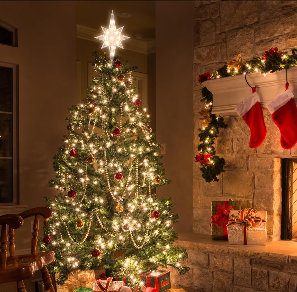 Christmas Tree Topper,Bethlehem Star Tree Topper Warm Lights, Bethlehem Star Christmas Tree Decoration for Christmas Holiday Home Fit for General Size Xmas Tree, 12.9inch