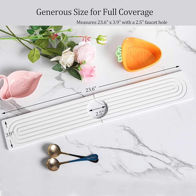 Stone Faucet Mat For Kitchen Sink, 23.6" Diatomite Quick Drying Stone Mat For