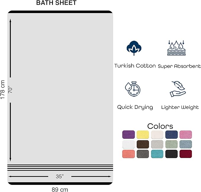 Hawmam Linen Jumbo Large Bath Sheets Towels 2 Pack Soft and Absorbent