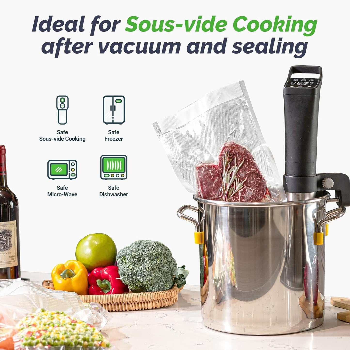 GERYON Vacuum Sealer Machine, Food Vacuum Sealer with Powerful Suction | Slim Design | Easy to Use | Led Indicator Lights for Sous Vide, Meal Prep, w/Starter Kits for Vacuum Seal Container
