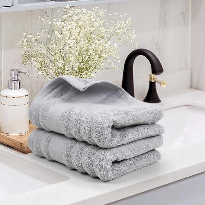 Jacquotha Light Grey Face Towels Set of 2 Ribbed