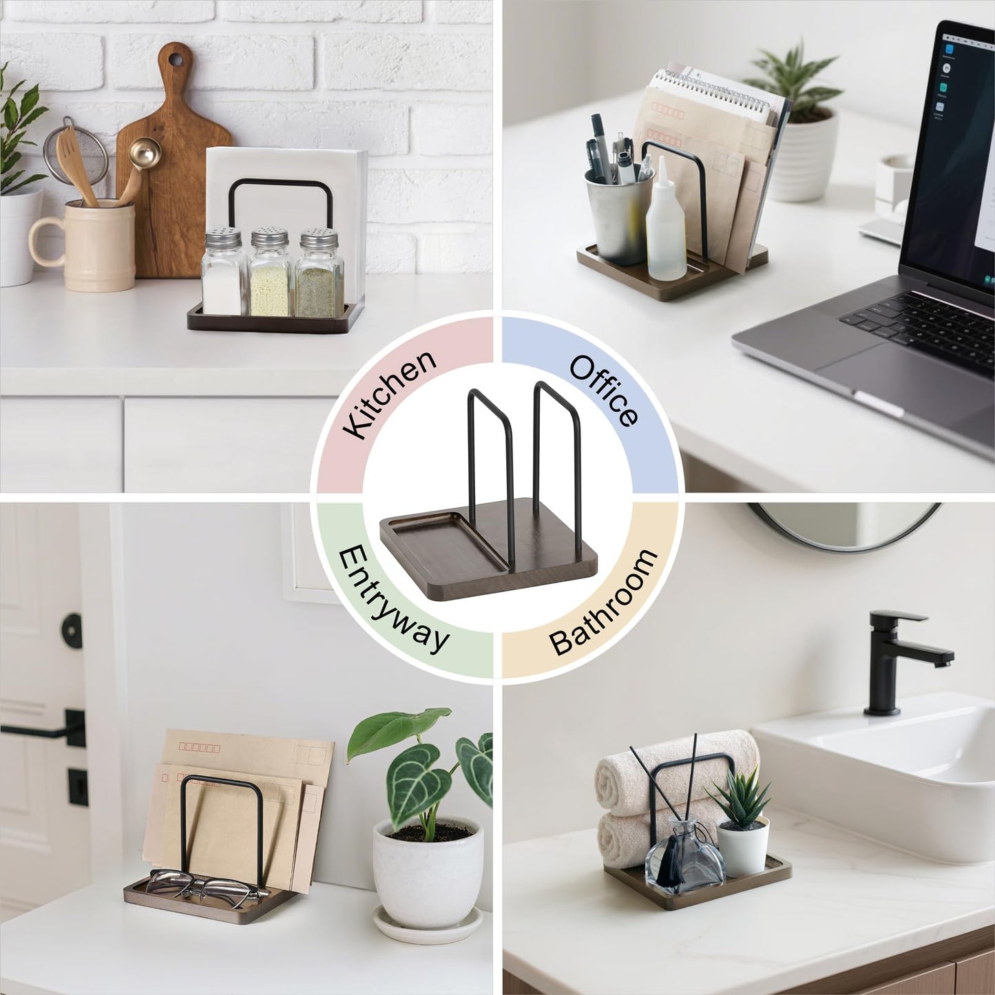 Mkono Napkin Holder for Table Farmhouse Wooden Napkin Dispenser Rustic Paper Napkin Storage for Kitchen Dining Room Coffee Bar, Brown (Salt and Pepper Shakers not Included)