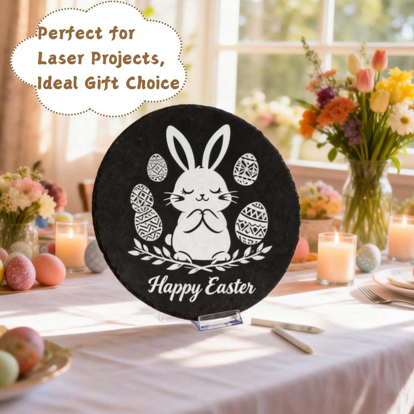 Hacaroa 3 Pack Slate Cheese Board, 12 Inch Large Round Charcuterie Boards Natural Stone Plate Tray, Blank Black Slate Serving Platter for Meat, Fruit, Appetizer, Laser Engraving, Party