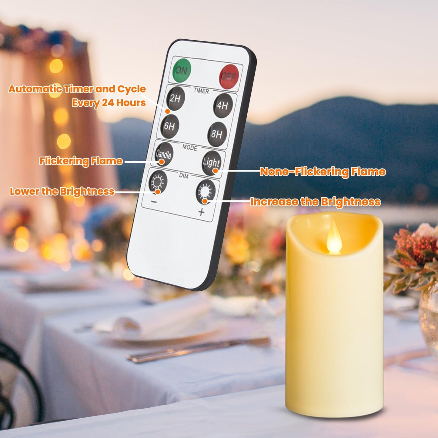 LEOSAN led Flameless Candles Outdoor Indoor Battery Operated Flickering Candles with Remote Timers, Won't Melt, Ivory Plastic D3inxH4in5in6in for Halloween, Party, Valentine's Day, Wedding 9 pcs