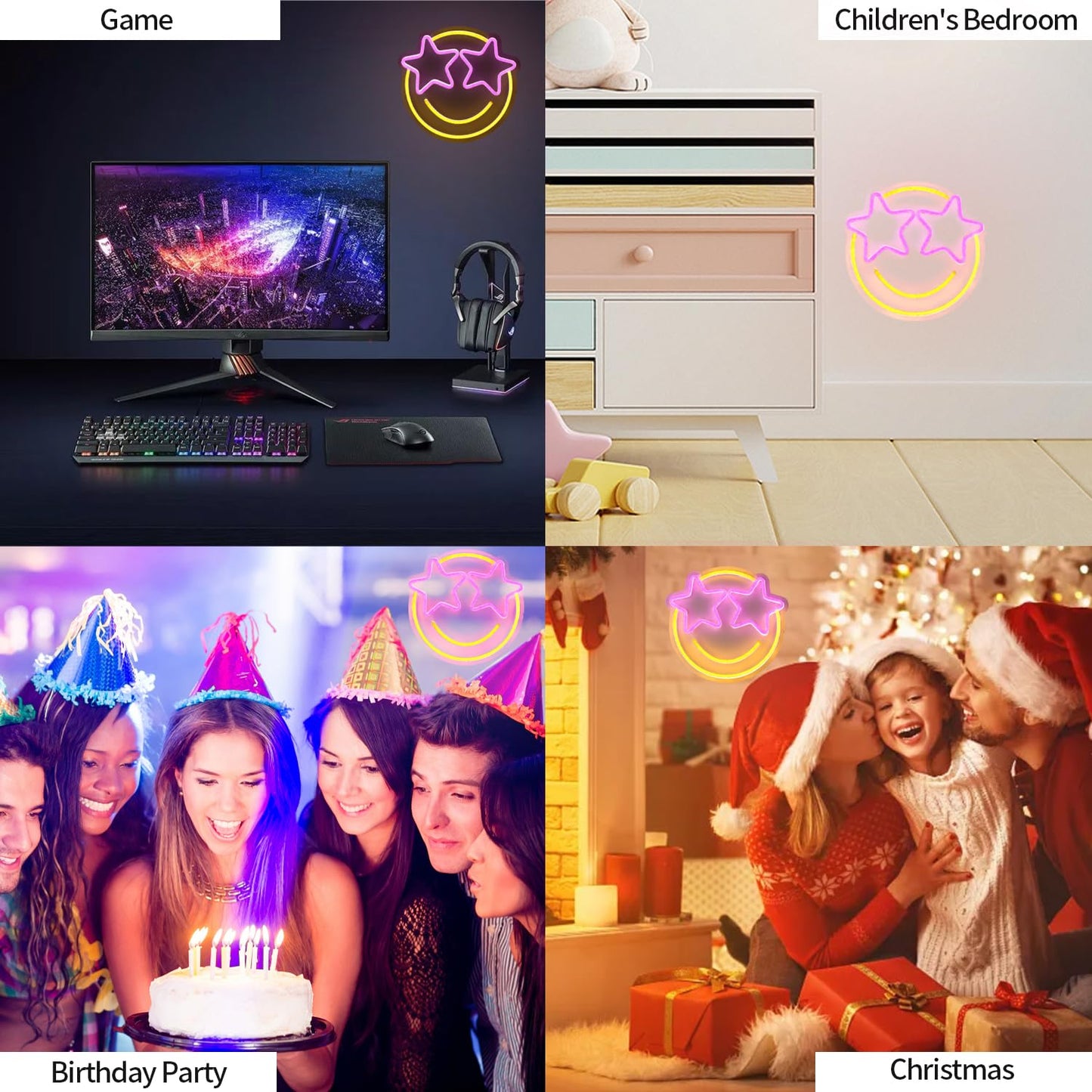 Wootfairy Led Lights Wall Decor: 12.2 * 11.41 in Dimmable Smiley Face Neon Sign for House Bedroom Game Room Classroom Bar Decoration - Yellow and Pink Light Up Signs Gifts for Wedding Birthday Party