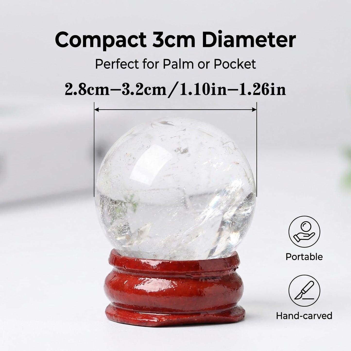 Natural Clear Crystal Ball Sphere with Red Wooden Stand Hand-Carved Quartz Gemstone Home Decor Office Desk Ornament Yoga Meditation Mindfulness Zen Decor Gift ((Clear Quartz+Obsidian) Gift Box Set)