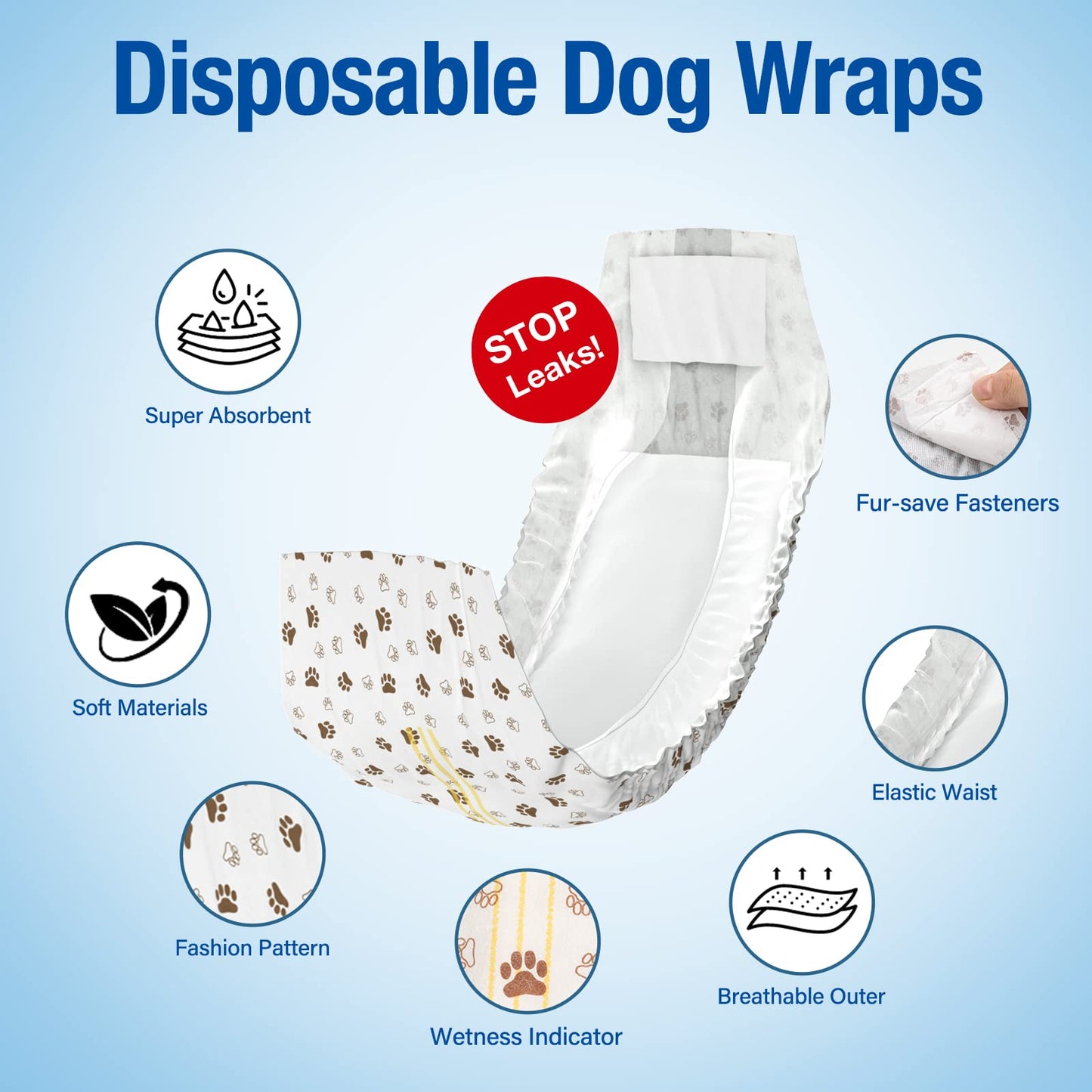 Pet Soft Dog Nappies Male- 20 Counts Disposable Male Dog Wraps, Super Absorbent Puppy Dog Diapers Incontinence Nappy Wraps with Wetness Indicator (S-20 Count)