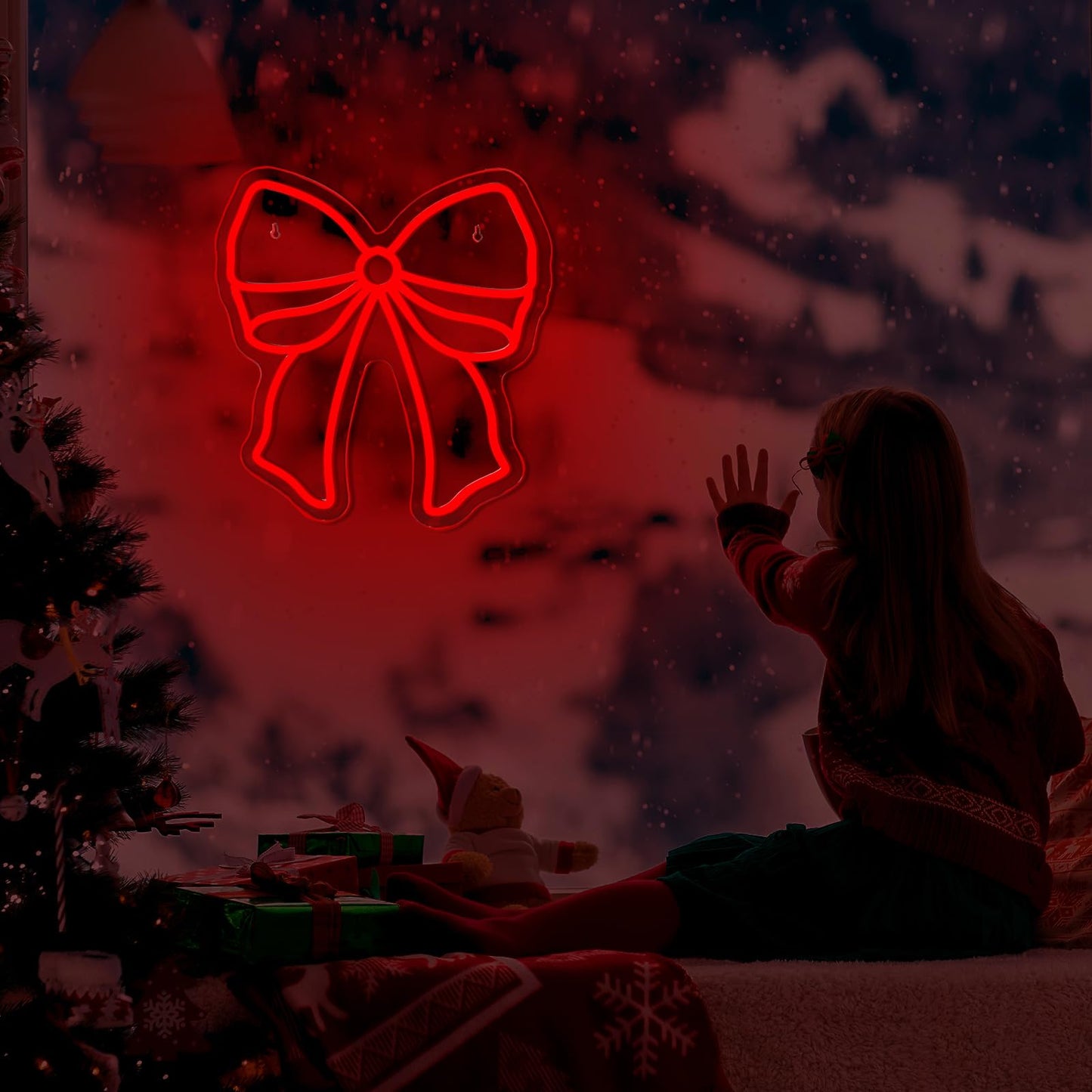Xuhal Christmas Bow Neon Sign LED Red Bow Light up Sign Christmas Neon Light USB Powered Acrylic Home Wall Decor for Xmas Party Bedroom Living Room Cafe Bar Outdoor Decorations