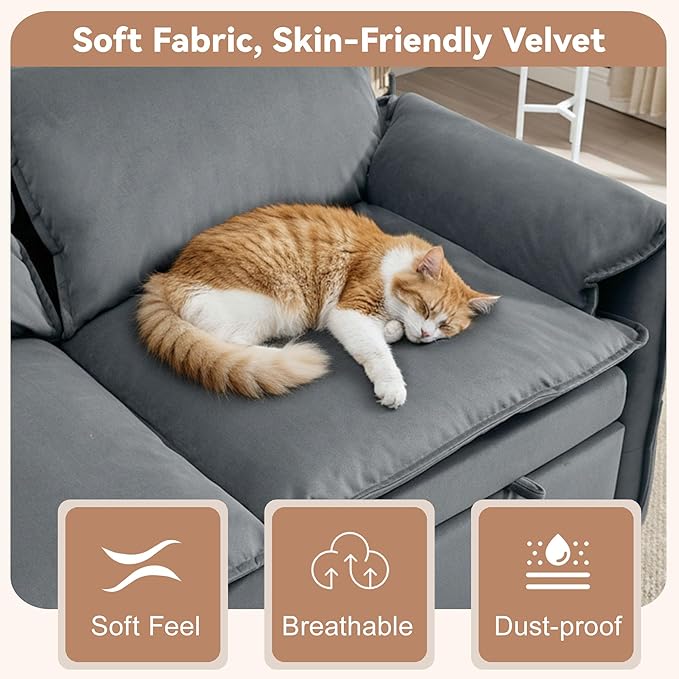 63" Velvet 3 in 1 Convertible Sleeper Sofa Bed, Pull Out Couch Bed Loveseat