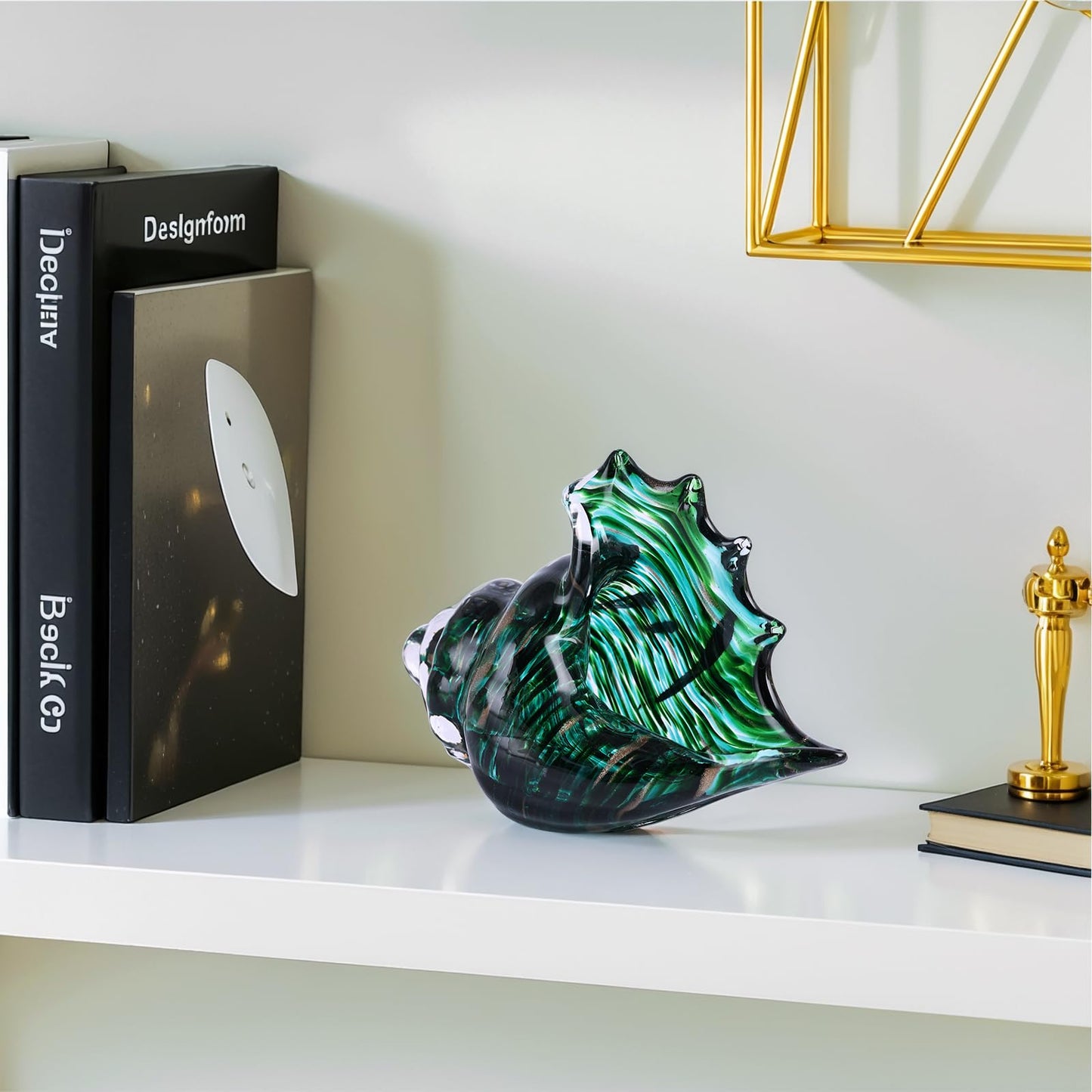 LCCCK Hand Blown Glass Conch Shell Sculpture, Sea Glass Art Figurines, Beachy Room Decor, Teal Conch Shell Decorative Statues, Sea Shell Coastal Decor for Shelf House Room, Beachy Gifts