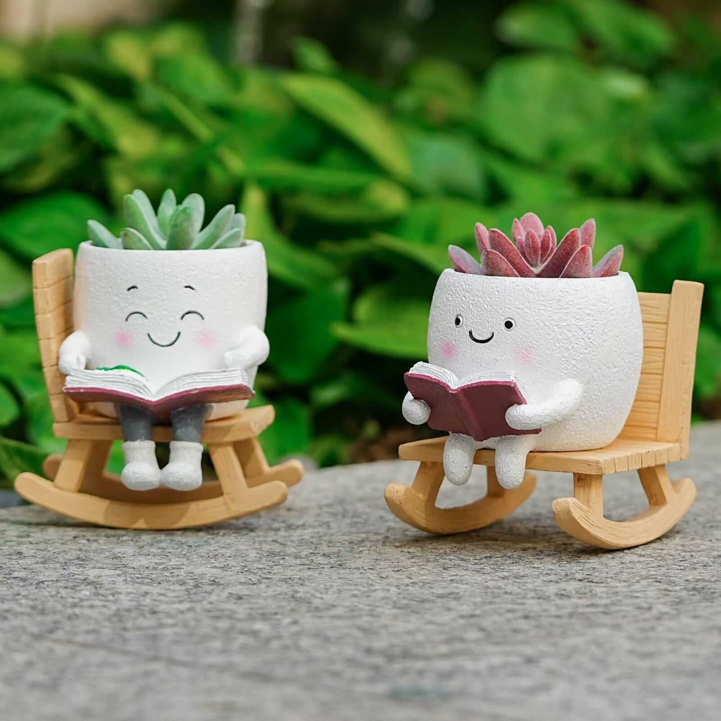 SeoatLink Cute Plant Pots Head Planters, Funny Rocking Chair Reading Book Planter Cactus Face Pot with Drainage Hole for Indoor Outdoor Plants, Gift Idea for Mother Appreciation Christmas