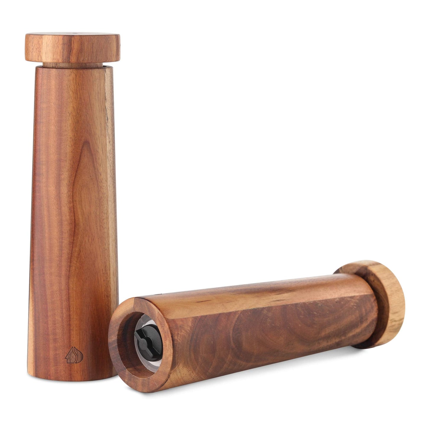 Navaris Salt and Pepper Mill Set - Adjustable Acacia Wood Salt and Pepper Grinders Shakers with Ceramic Grinding Core for Home, Restaurants - Design 1