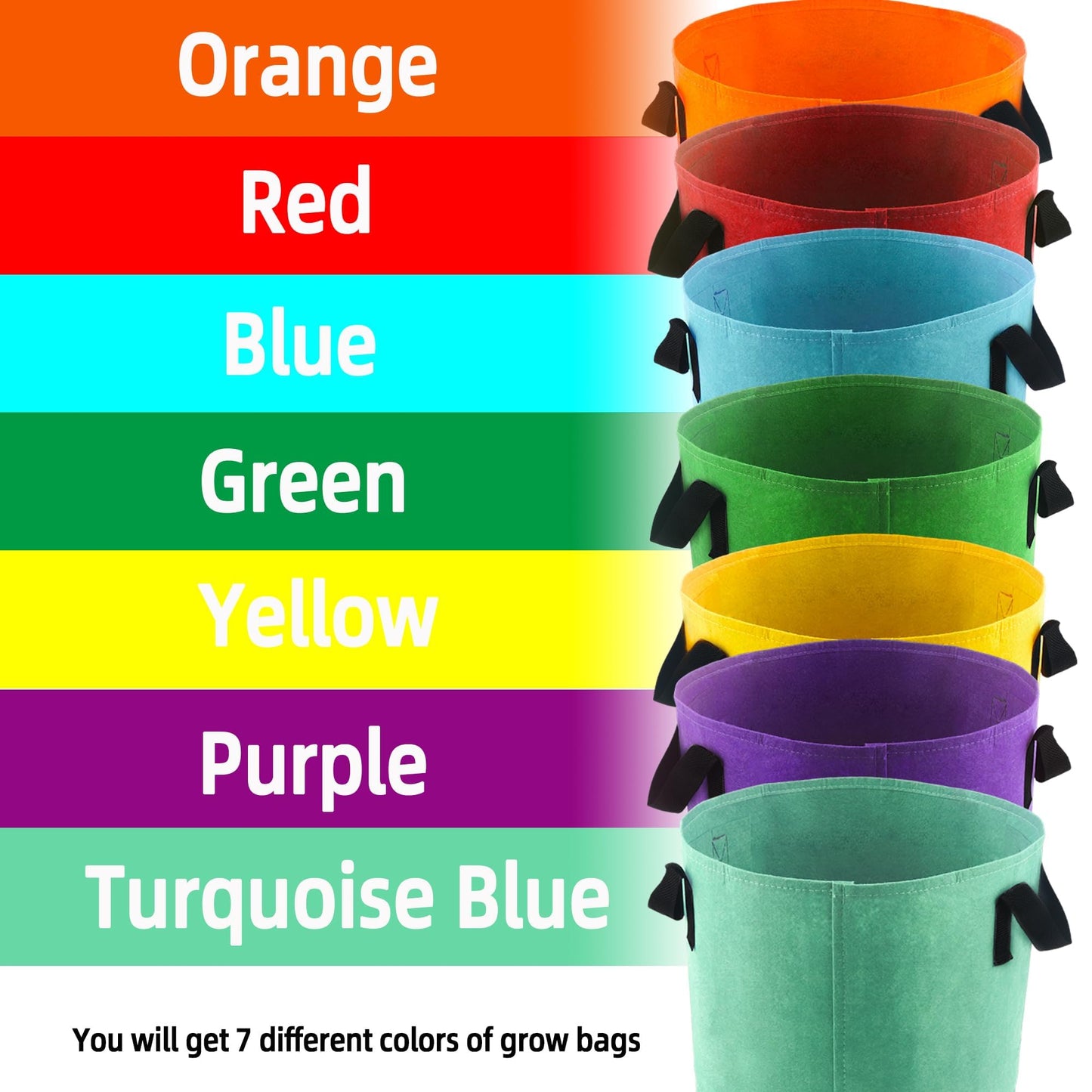 Biotolot 5-Gallon Fabric Grow Bags (7 Pack of Mix Colors) with Handles for Potato Tomato Flower and Vegetables