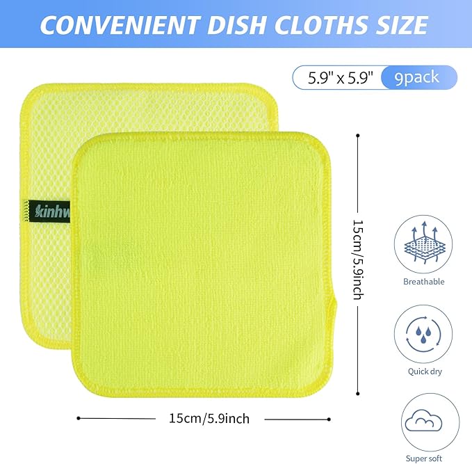 KinHwa Kitchen Washcloths for Dishes Absorbent Microfiber Dish Cloths Quick Dry