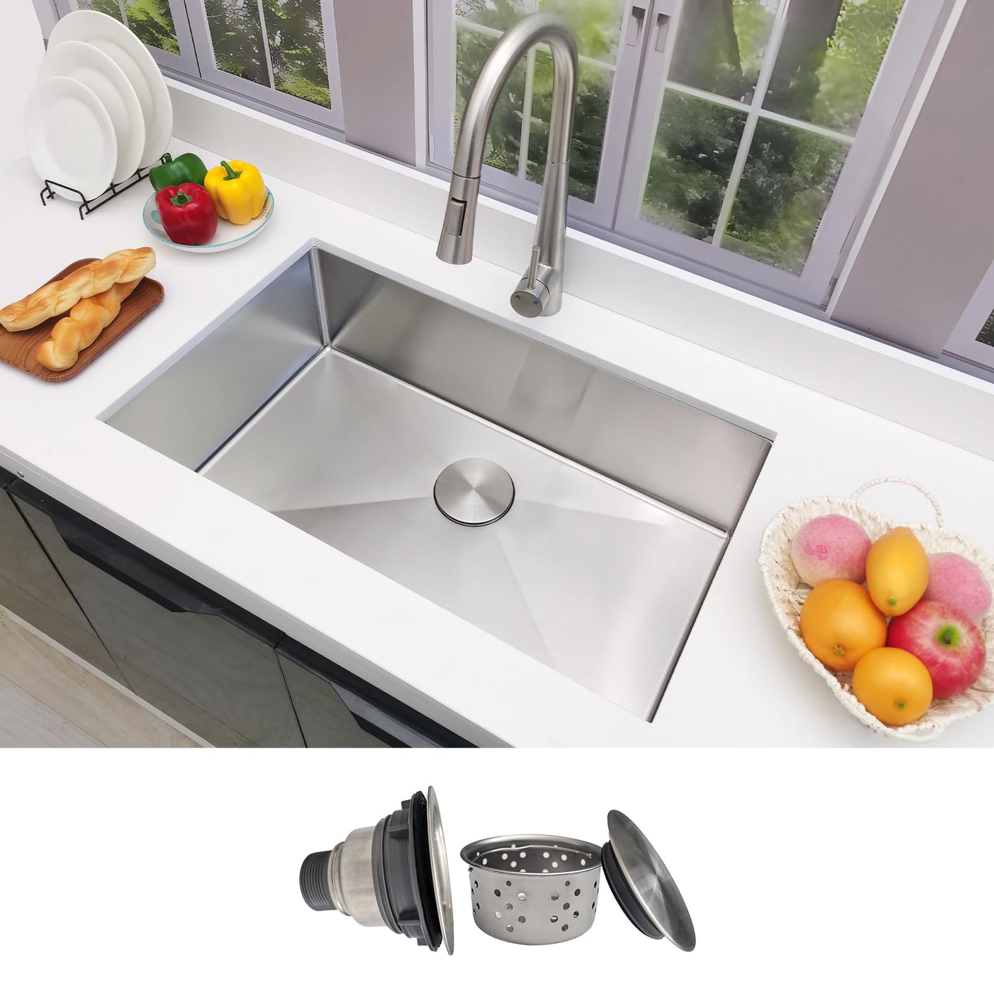 30 Inch Undermount Kitchen Sink - Delironexu 18 Gauge Stainless Steel Single Bowl Kitchen Sinks 30"x18"x9" Handmade Design with Brushed, Includes Drain Kit (No Additional Accessories)
