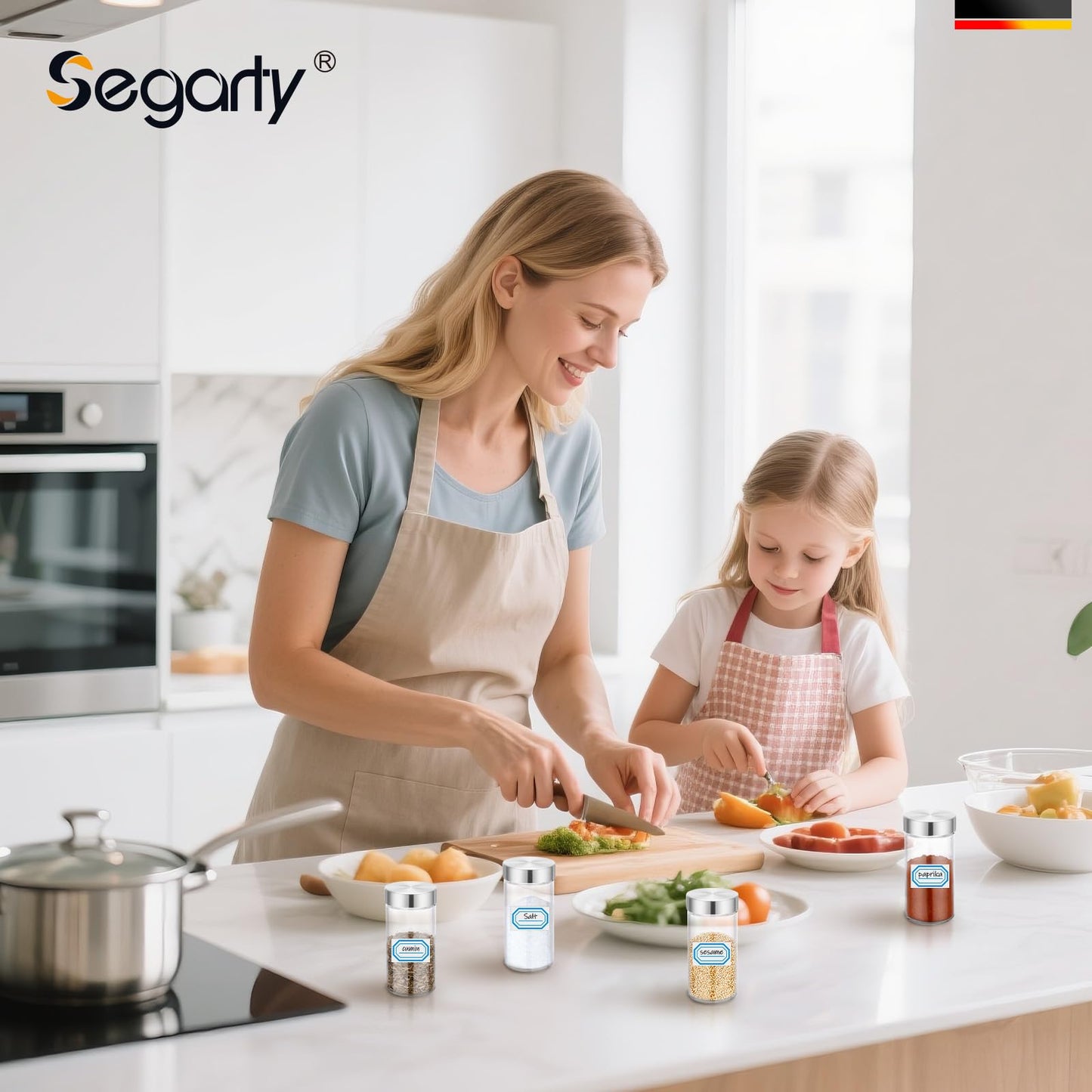 Segarty 3oz Spices Jars with Stainless Steel Lids, 6 PCS 90ml Empty Round Spice Containers, Clear Glass Seasoning Organizers for Spices Storage, Small Salt and Pepper Shaker with 7 Stickers, 1 Brush